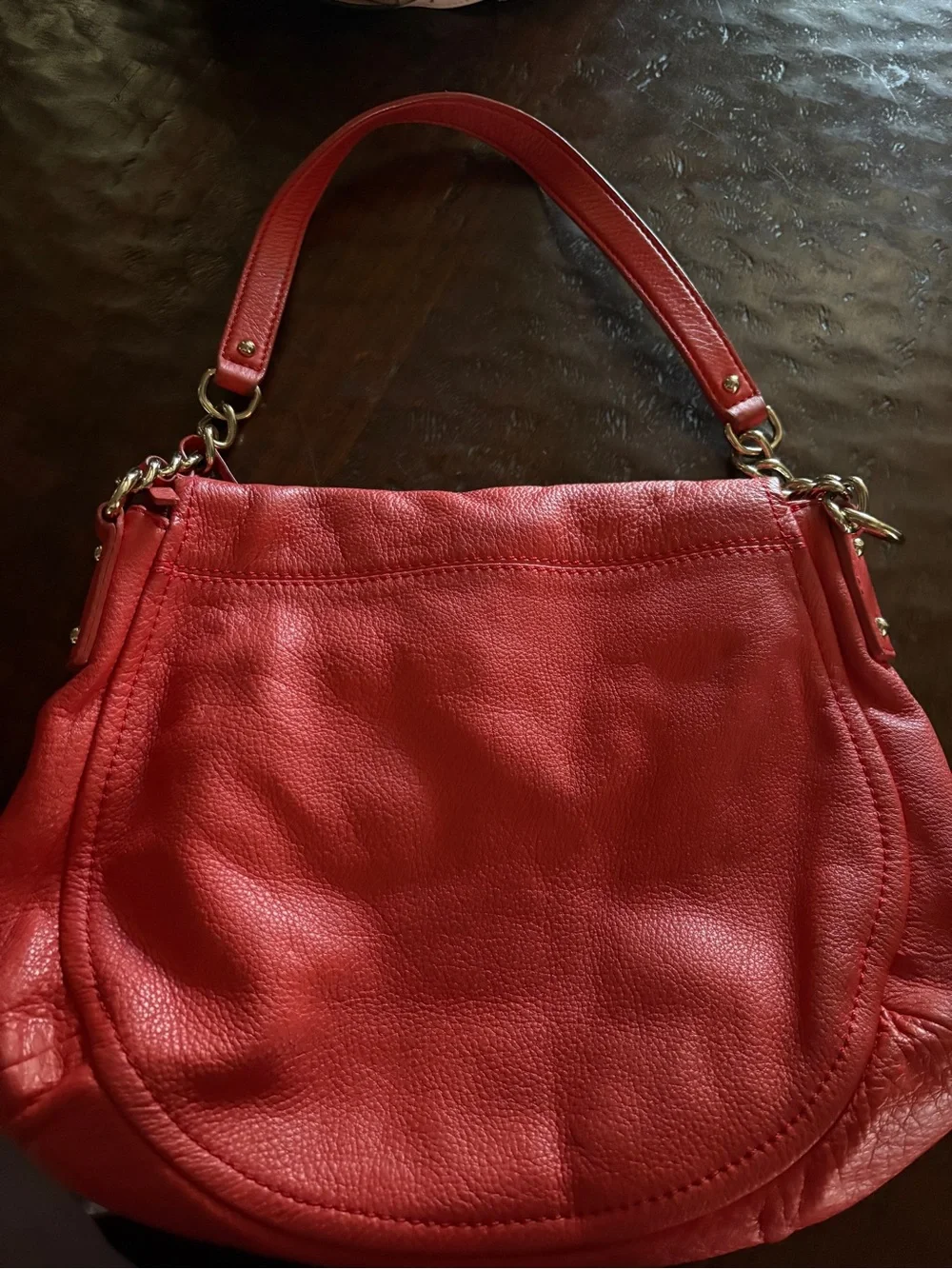 kate spade Red Pebbled Leather Shoulder Bag with Gold Hardware
